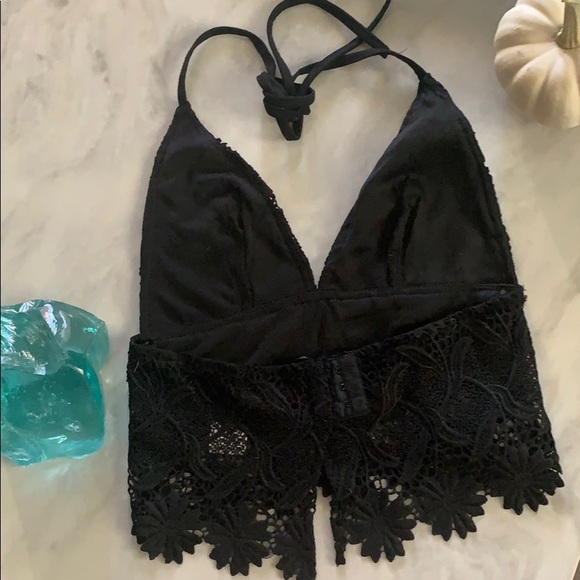 BLACK Lace Halter top, RUMOR, bought at LF, Plunge neck - Picture 5 of 7